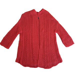 Eddie Bauer Women's Linen Crochet Knit Cardigan Red Size Large L Beachy Artsy